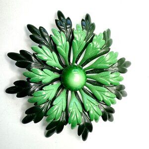 The Green Machine— Authentic 1960s Flower Power Enamel Brooch  3"  — EUC